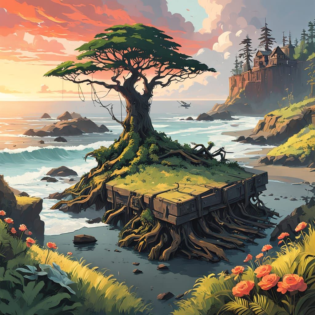 Serene Pacific Coast Sunset in Vibrant Colors