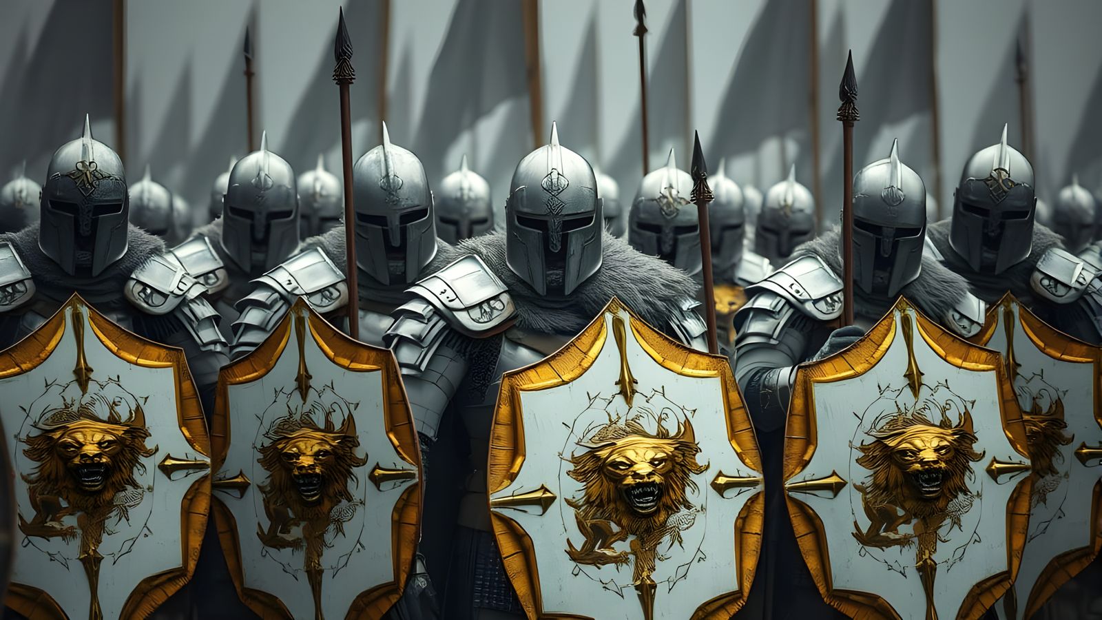 Armored Warriors Form Shield Wall in Sunlight