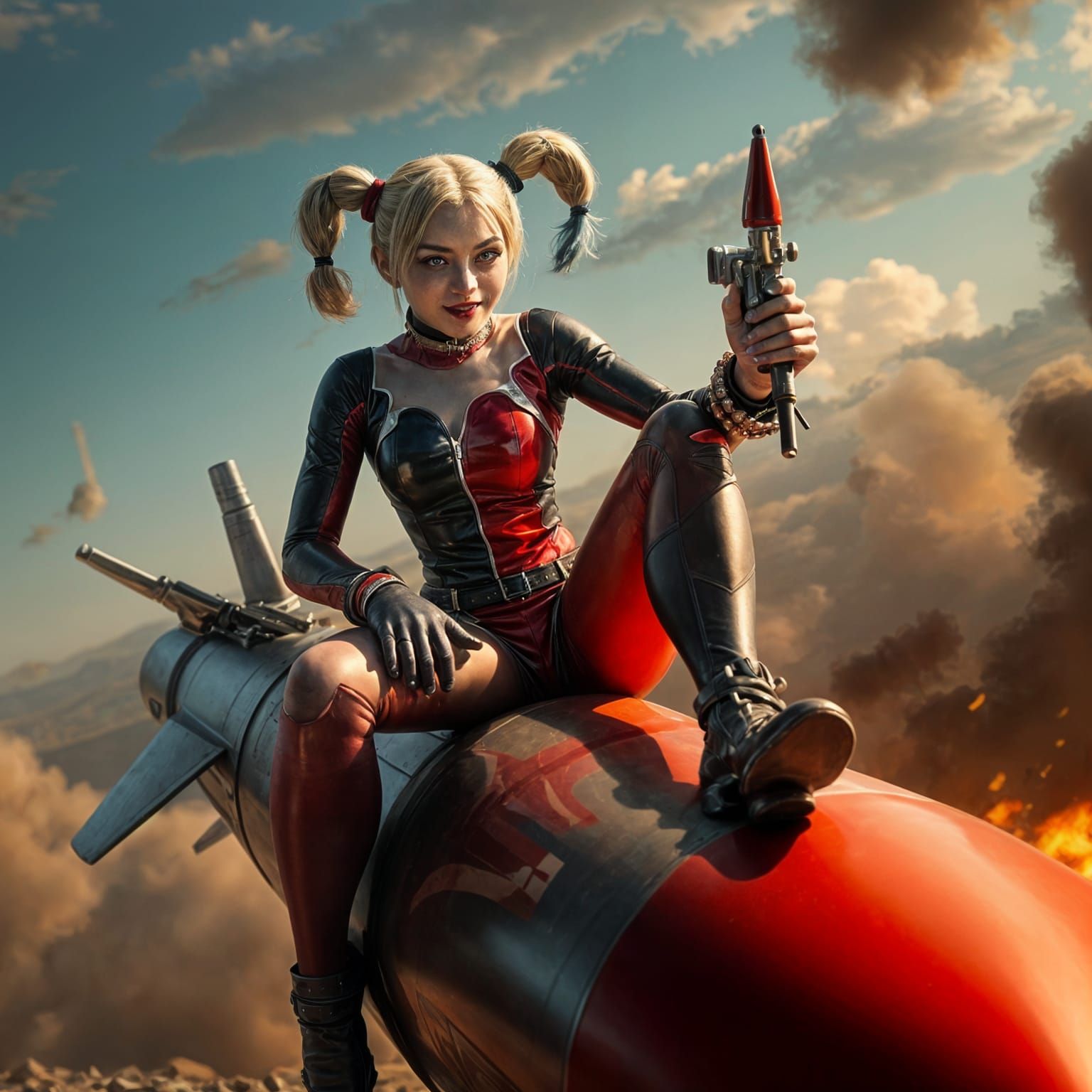 Harley Quinn in Hyperrealistic Ballistic Missile Scene