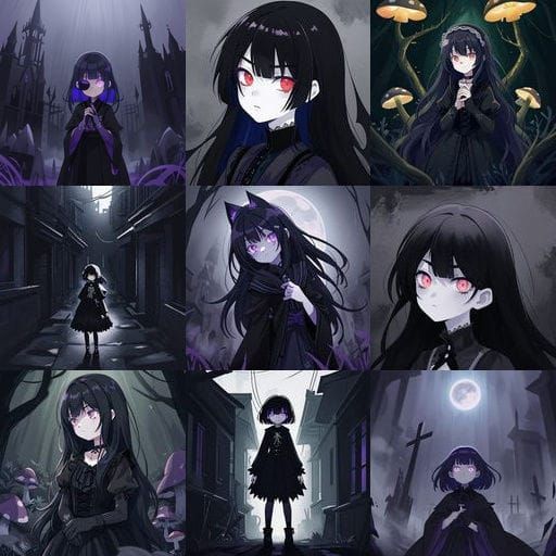 Gothic Blasian Teenage Girl in Anime Style