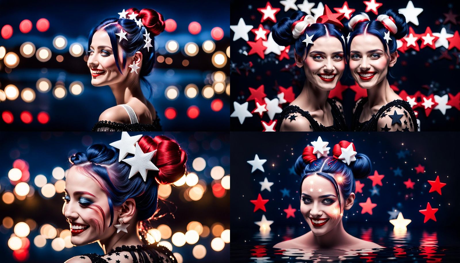 Gothic Woman with Fireworks Reflection