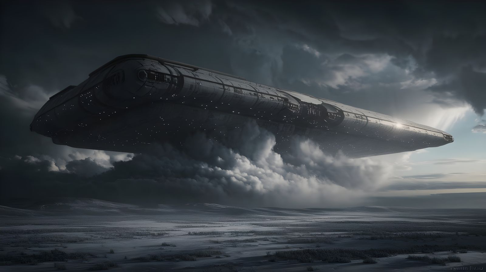 Ominous Alien Spacecraft in a Dramatic Stormy Landscape