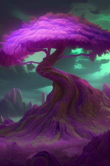 Glowing Purple Tree in Detailed Matte Painting
