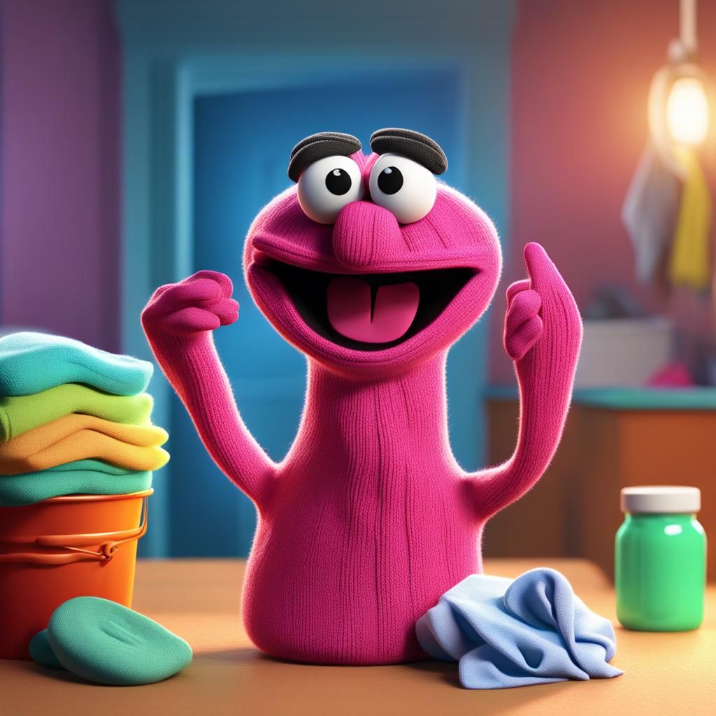 Sock Puppets Folding Laundry: 3D Digital Art