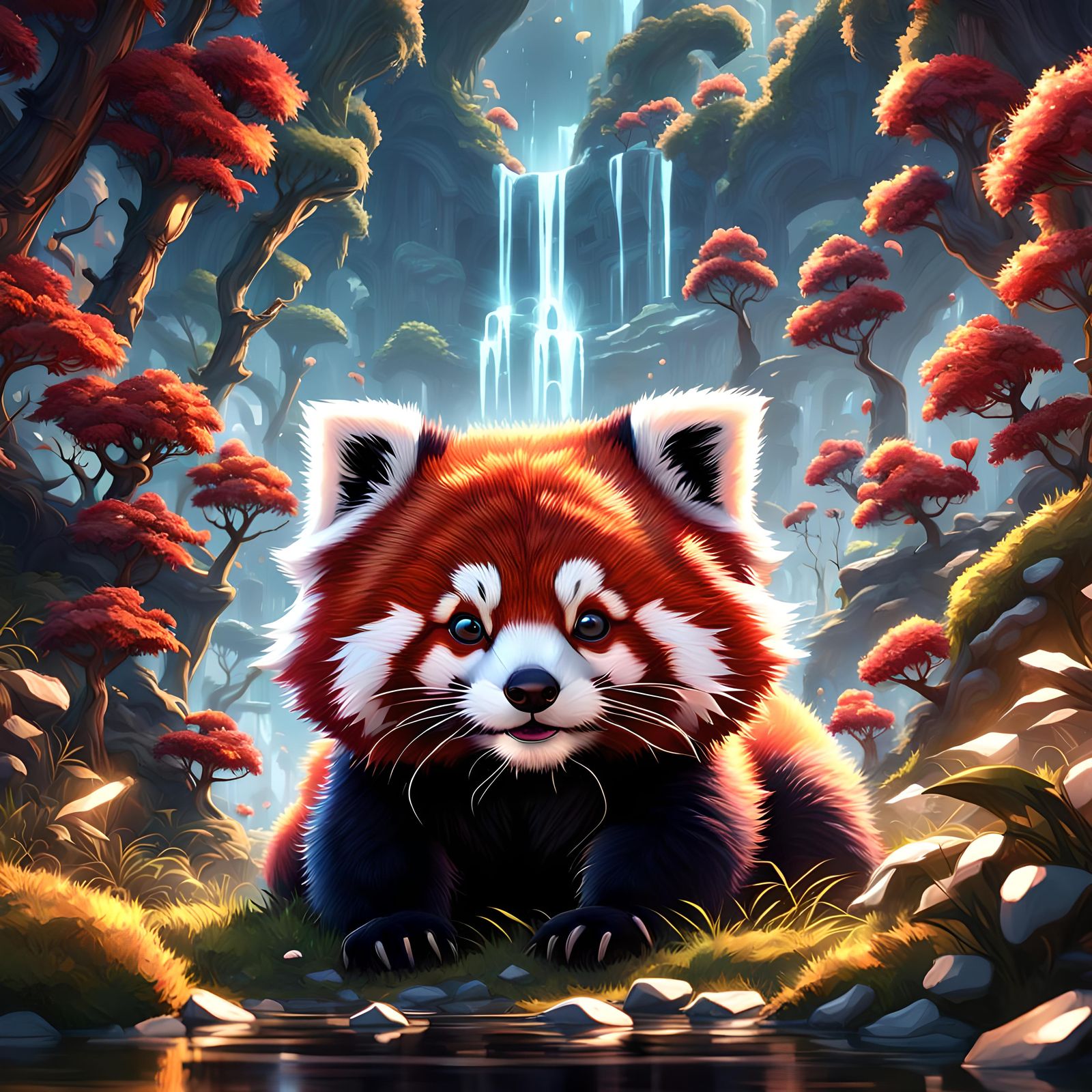 Cute Red Panda with Pleading Eyes, Digital Art