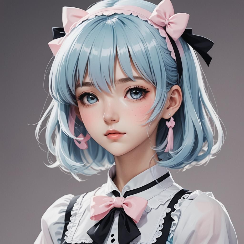 Moe Anime Portrait: Young Woman with Blue Hair