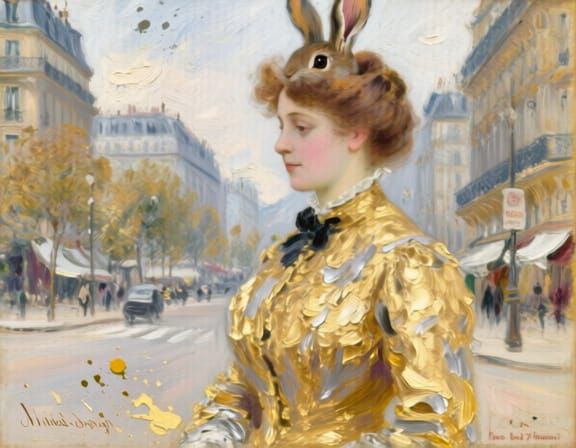 Impressionistic Gold and Silver Oil Painting