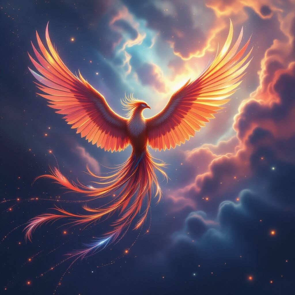 Starlight Phoenix Soaring Through Nebula