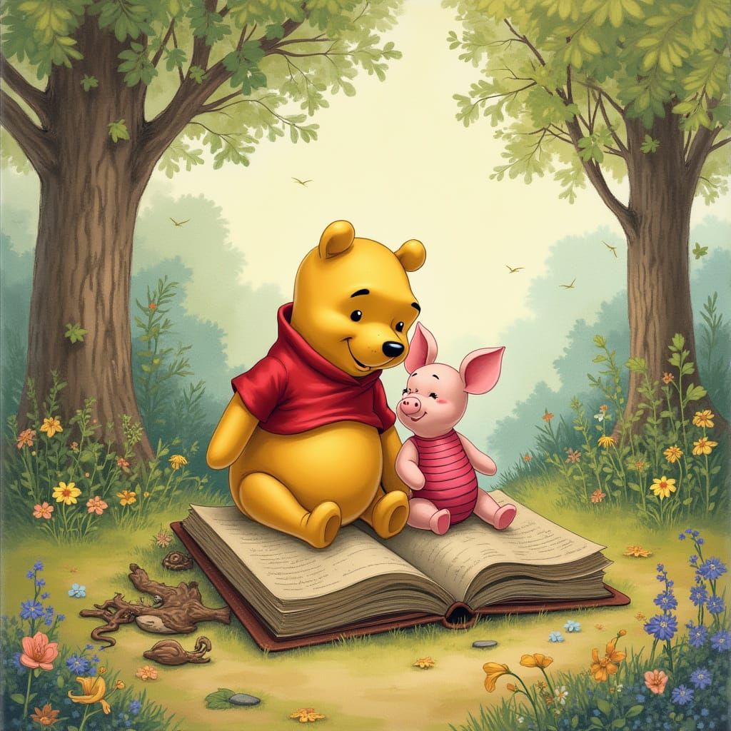 Winnie the Pooh and Piglet in Whimsical Watercolor Woodland ...