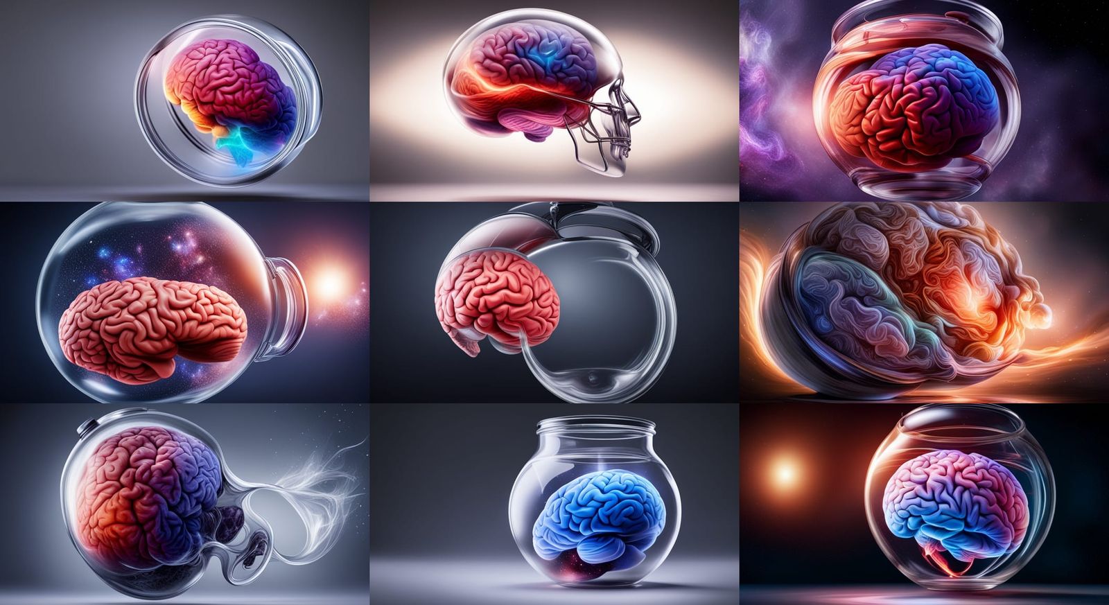 Galaxy Brain Escaping Glass Jar: Hyperrealistic Art