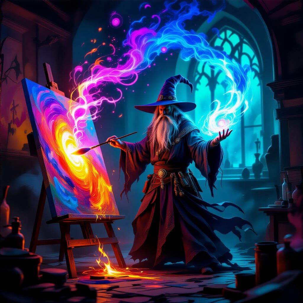 Sorcerer Painter Creates Living Art with Glowing Runes