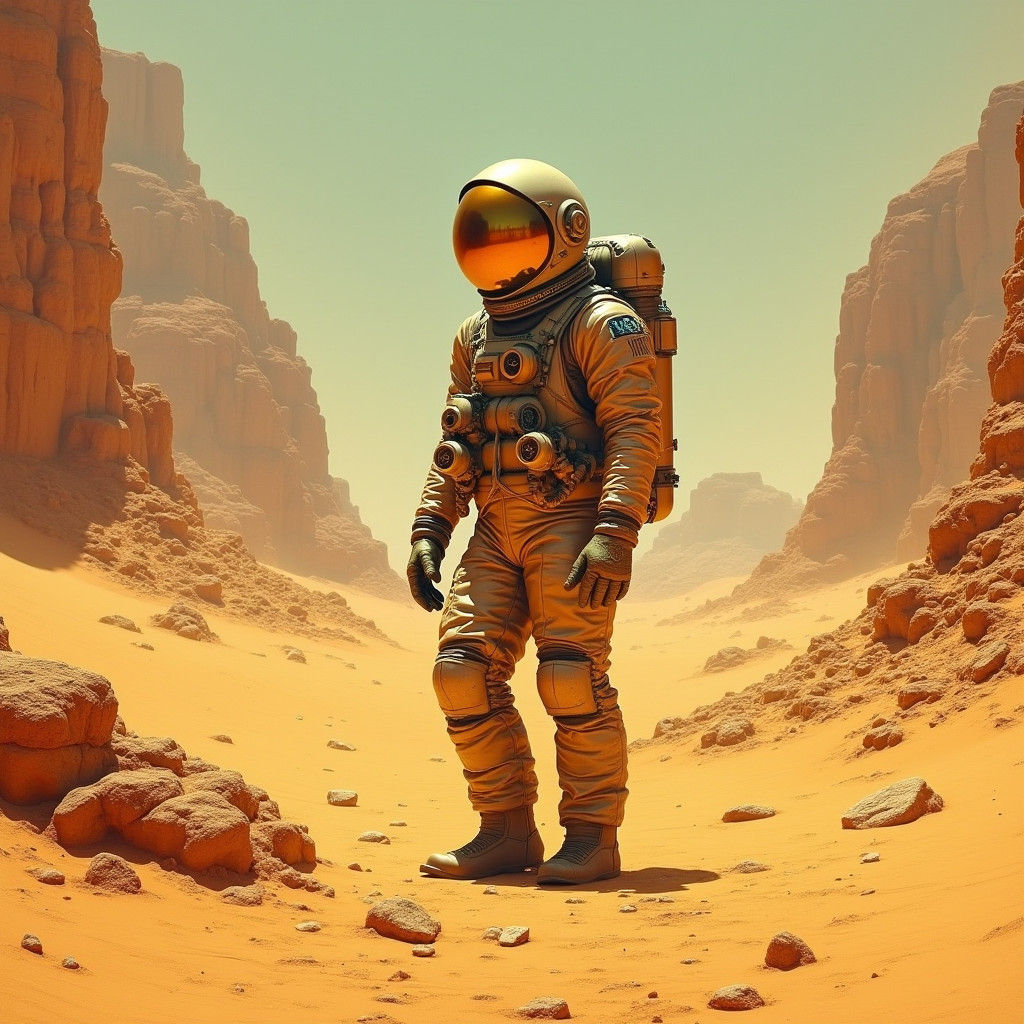 Astronaut in Surreal Desert Landscape