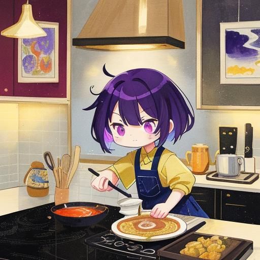 Anime Girl Making Ramen in Pop Art Collage Style