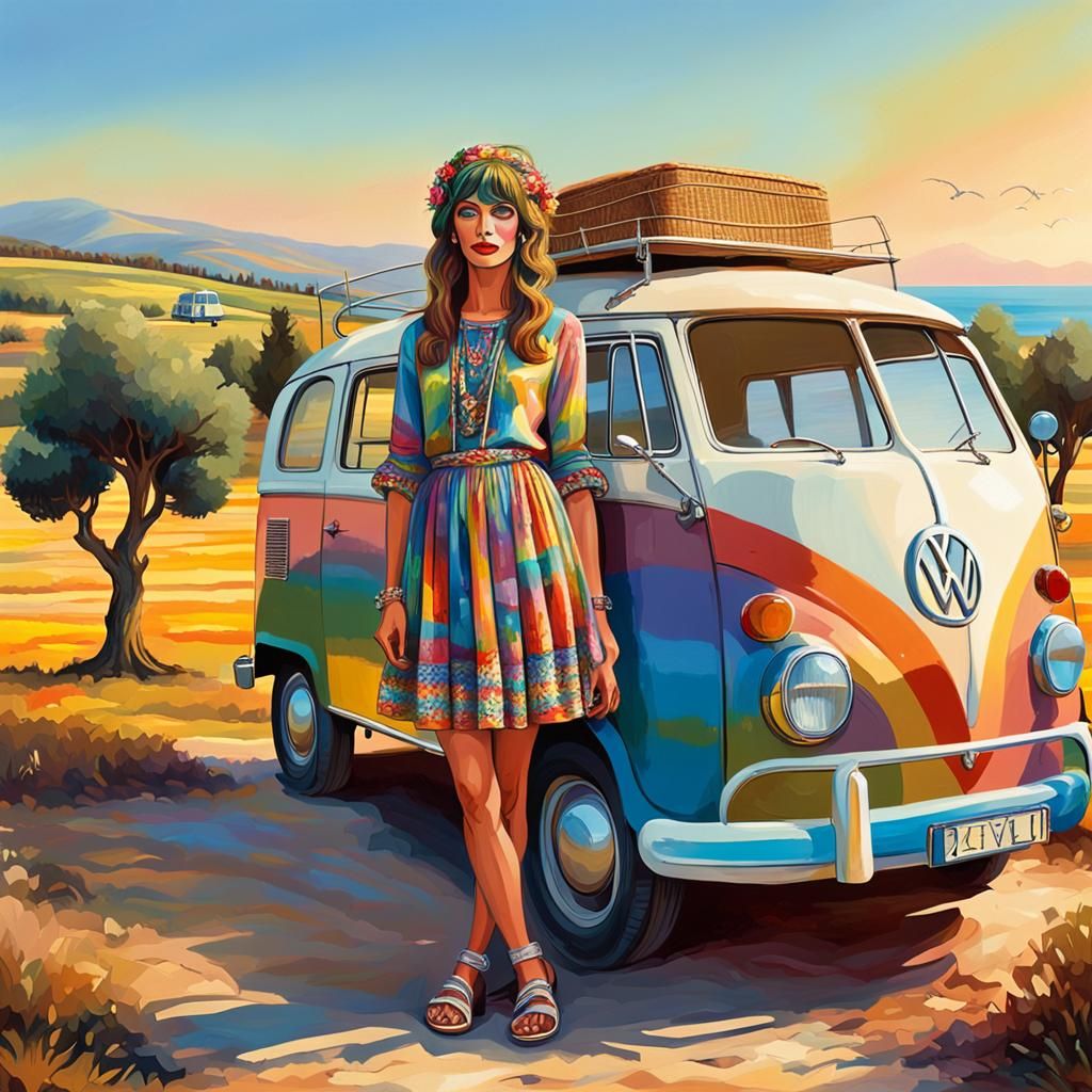 Crossdressing Woman in Hippy Dress by Rainbow Van