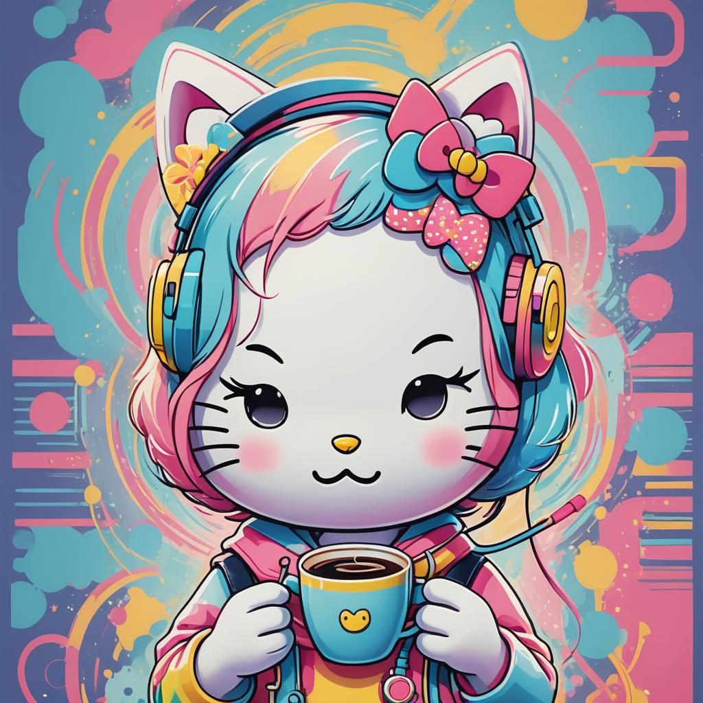 Hello Kitty Portrait in Pastel Pop Art Style
