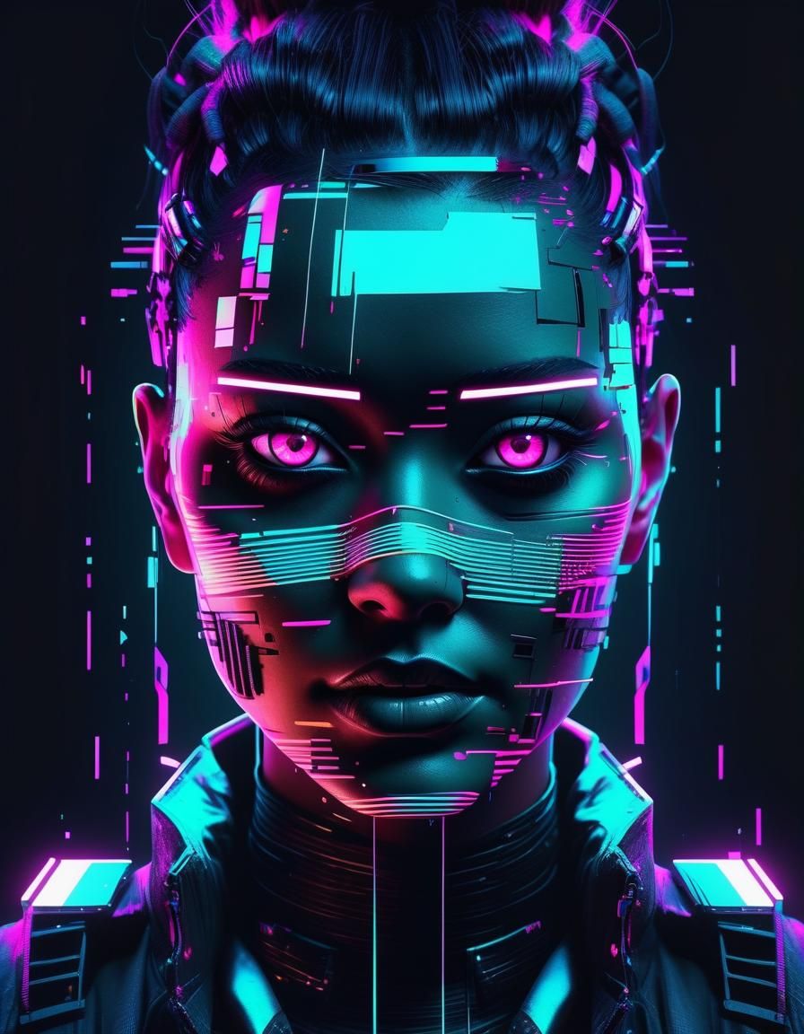 Glitched Punk Girl AI Avatar in Cyberpunk Style