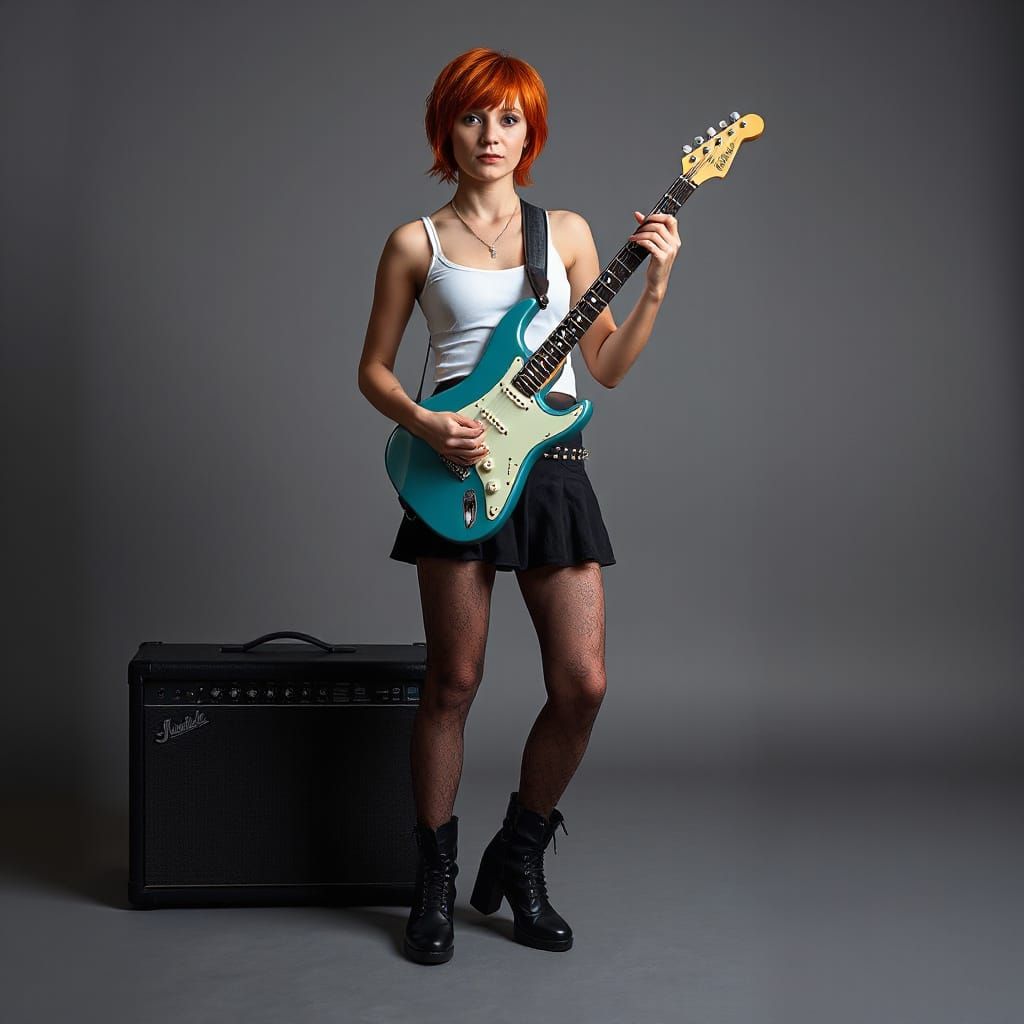 Edgy Rocker Girl with Electric Guitar