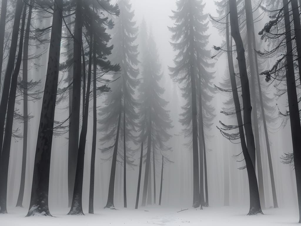 Misty Forest with Hidden Deer in Textured Oil Painting Style