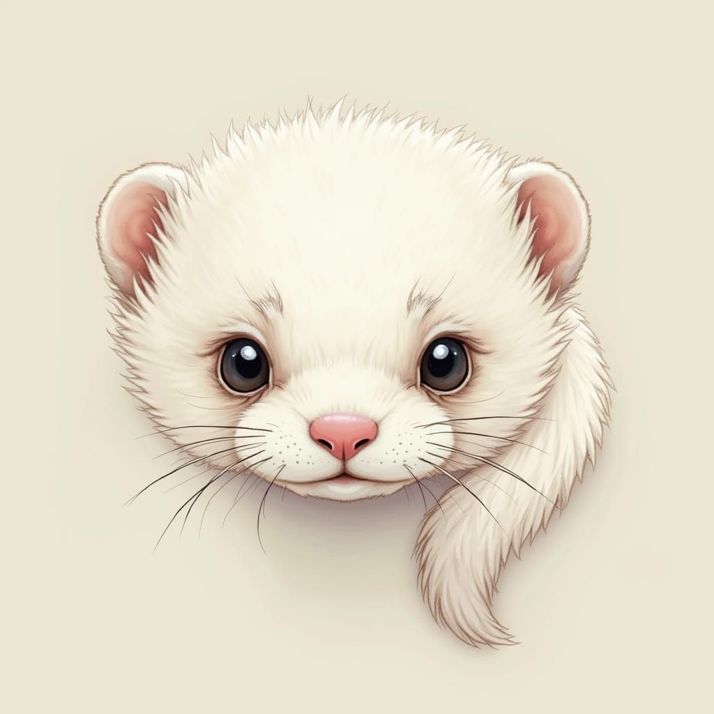 Sleek White Ferret with Otter-Like Features and Weasel Tail