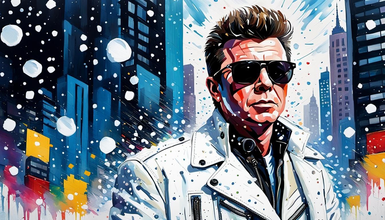 Rick Astley Portrait with Acrylic Paint Drip in Pop Art Styl...