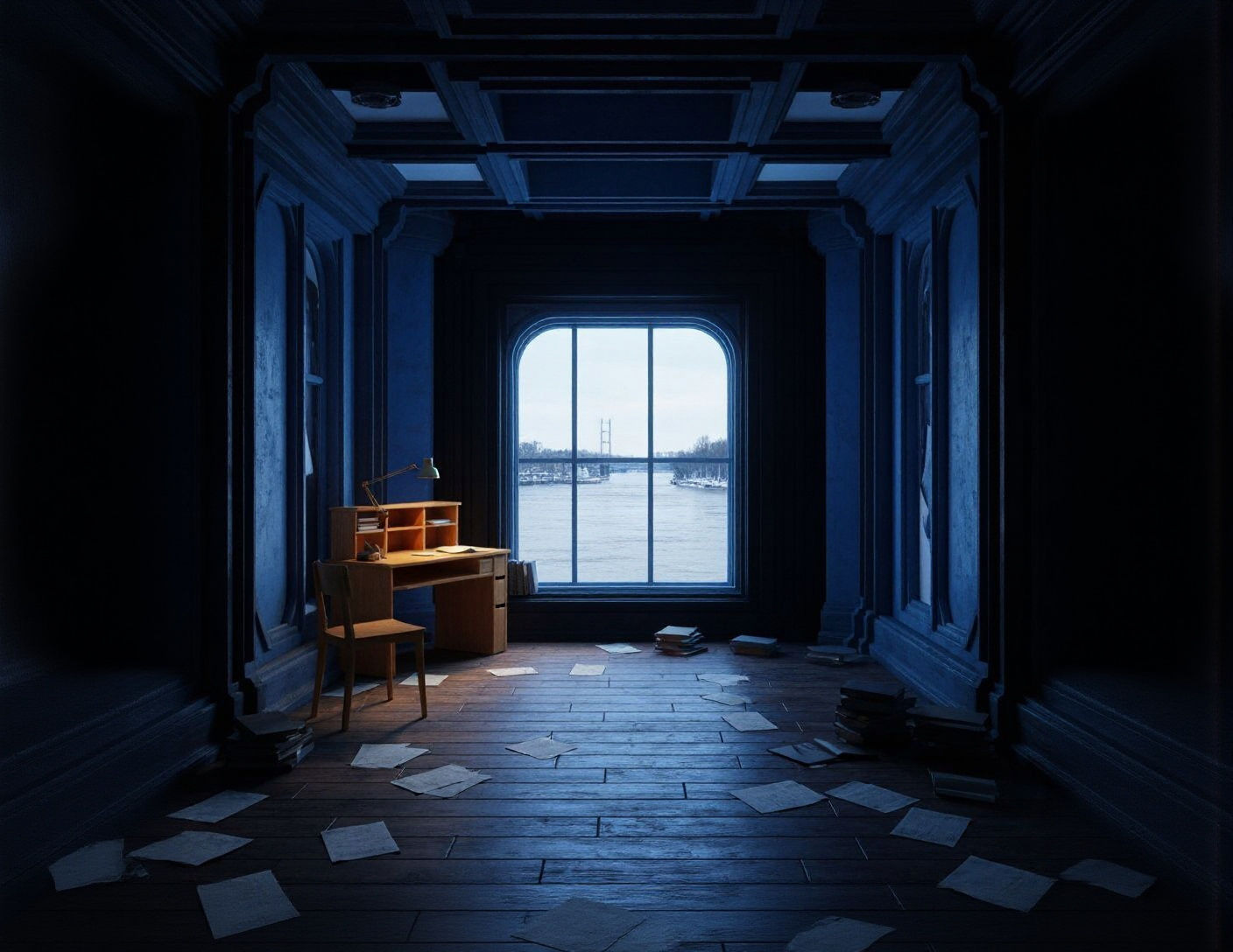 Fragmented Room Views Winter River Scene