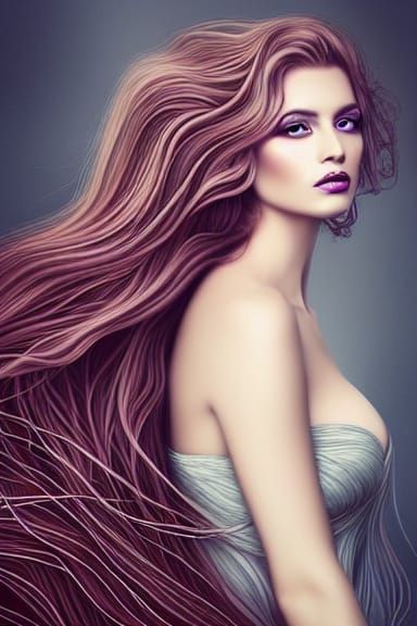 Ethereal Princess with Flowing Hair: Digital Art Portrait