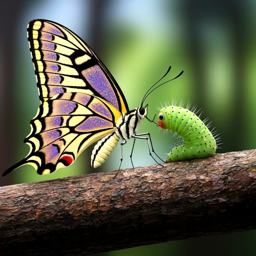 Surreal Swallowtail Butterfly Meets Fuzzy Caterpillar in Dre...