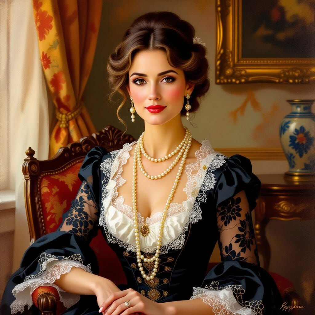 Elegant British Woman Portrait in Rembrandt Style