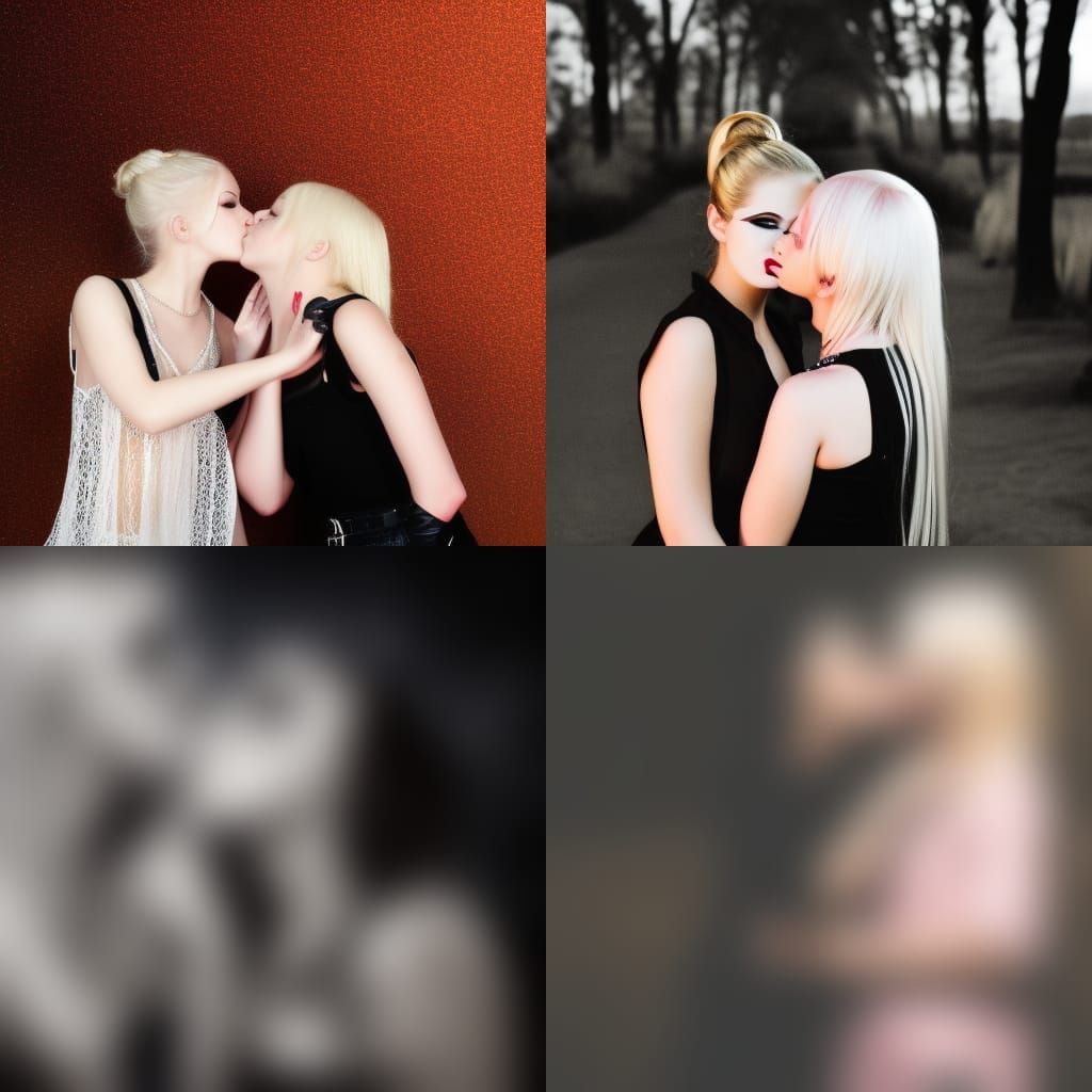 Intimate Night Photography: Blonde and Goth Girl Kiss