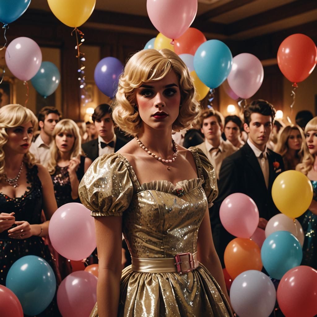 Frightened Young Man in Southern Belle Dress at Party