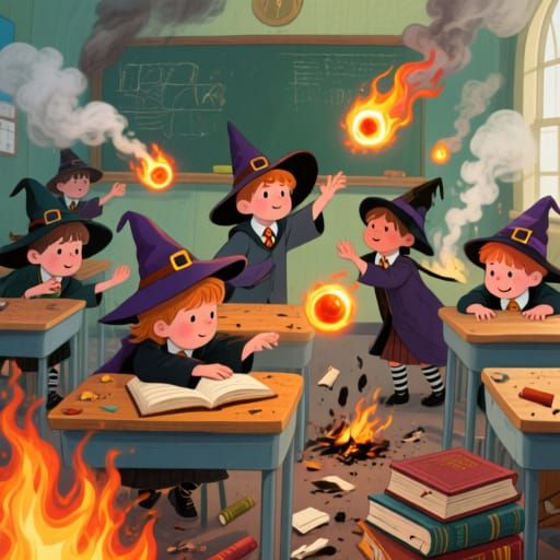 Magical Mayhem: Students Unleash Fireballs in Chaotic Classr...