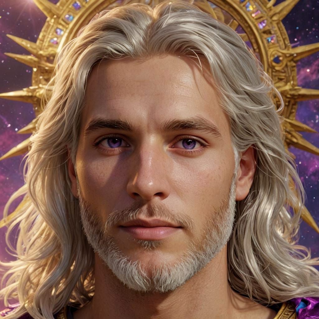 Divine Portrait: Youthful Figure with Violet Eyes