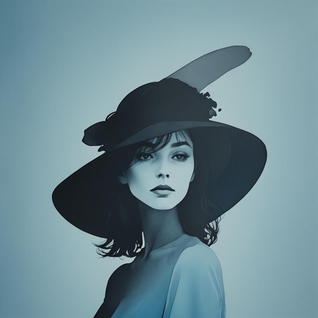 Minimalist Silhouette Portrait of Woman in Hat