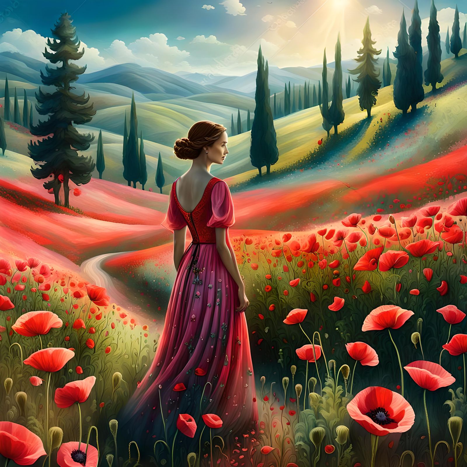 Woman in Poppy Field: Fantasy Concept Art