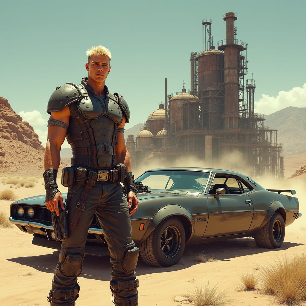 Post-Apocalyptic Warrior and Armored Car