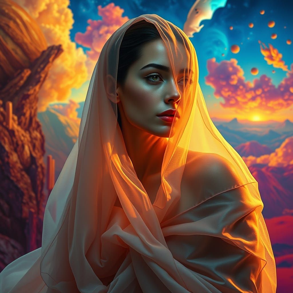 Hyperrealistic Goddess in Vibrant Dreamscape