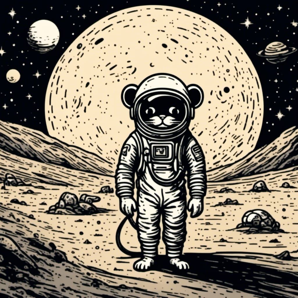 Ratfink and Mouse on Moon in Ed Roth Style