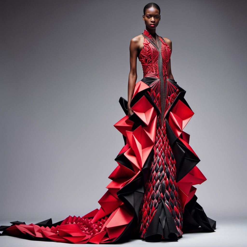Avant-Garde Origami Gown on Runway in Baroque Style