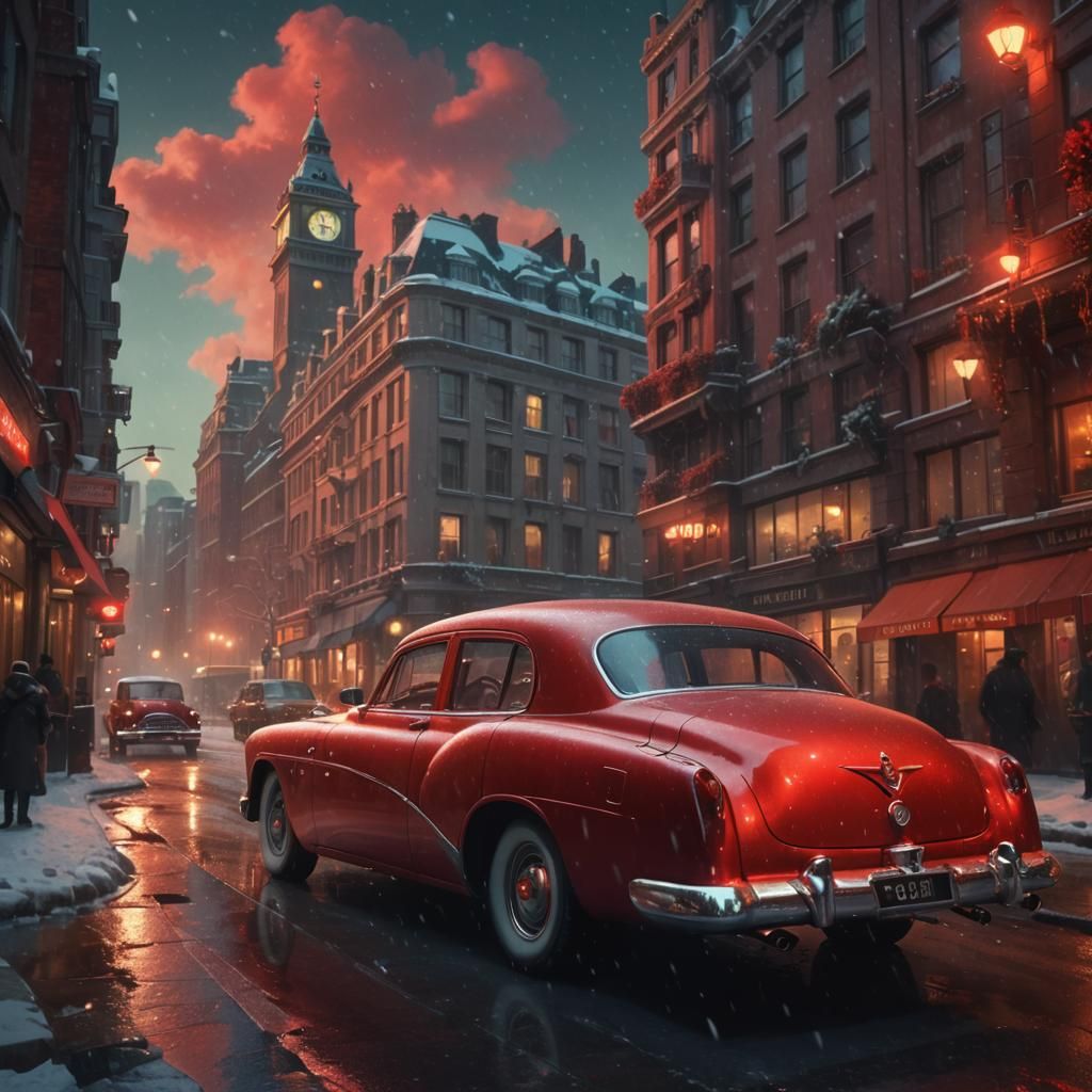 Retro-Futuristic 1949 Buick Sedan in London Snow