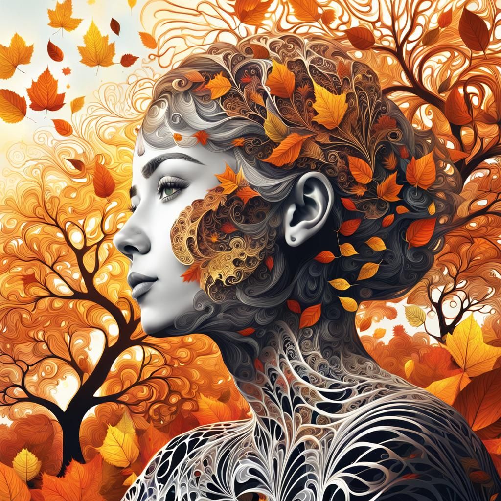 Abstract Fractal Portrait in Autumn Garden