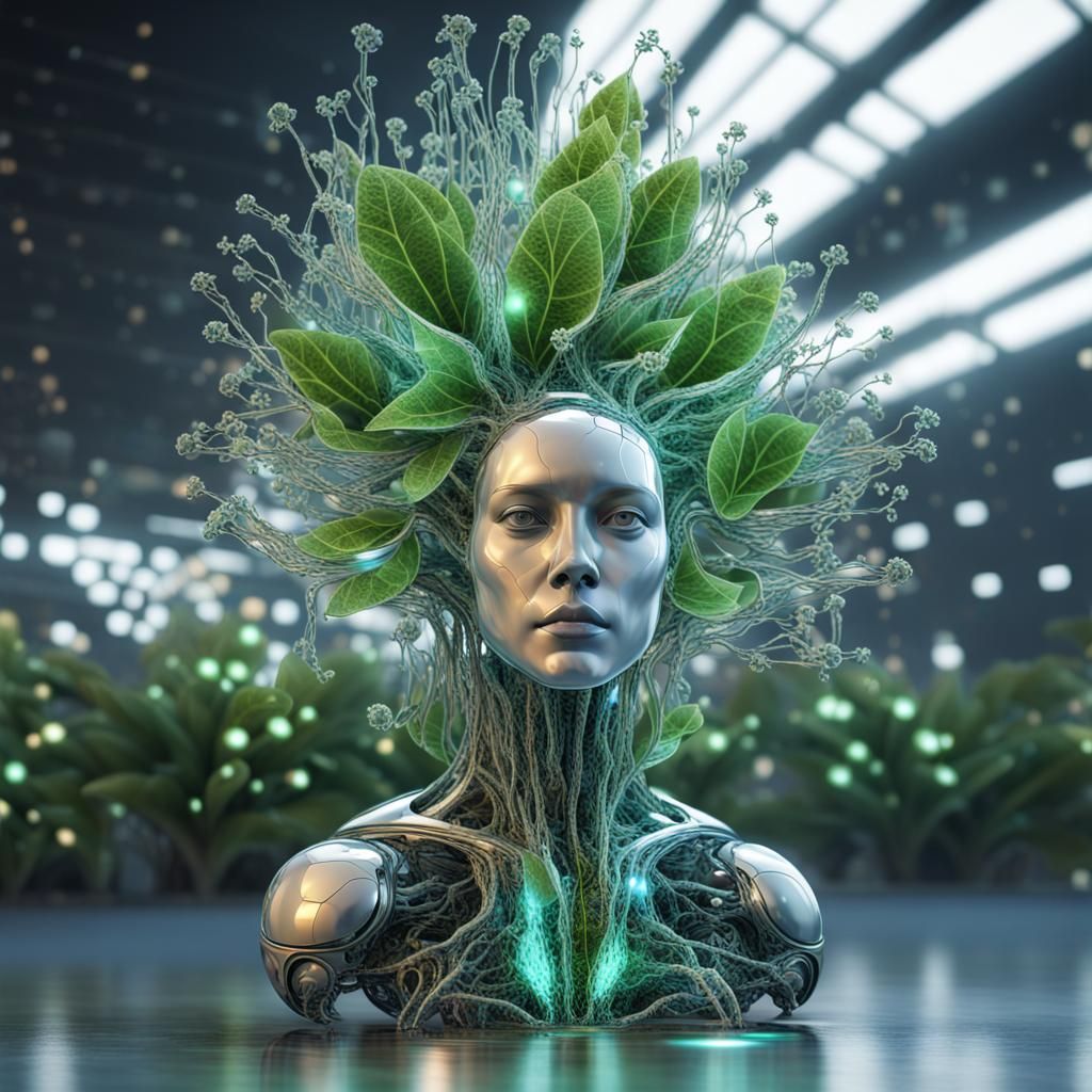 High Detail AI Cyborg Plant with Iridescent Scales