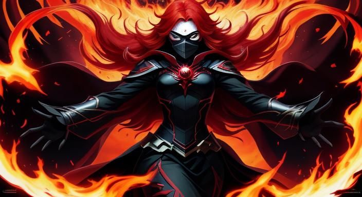 Fiery Anime Woman Controls Dark Flames