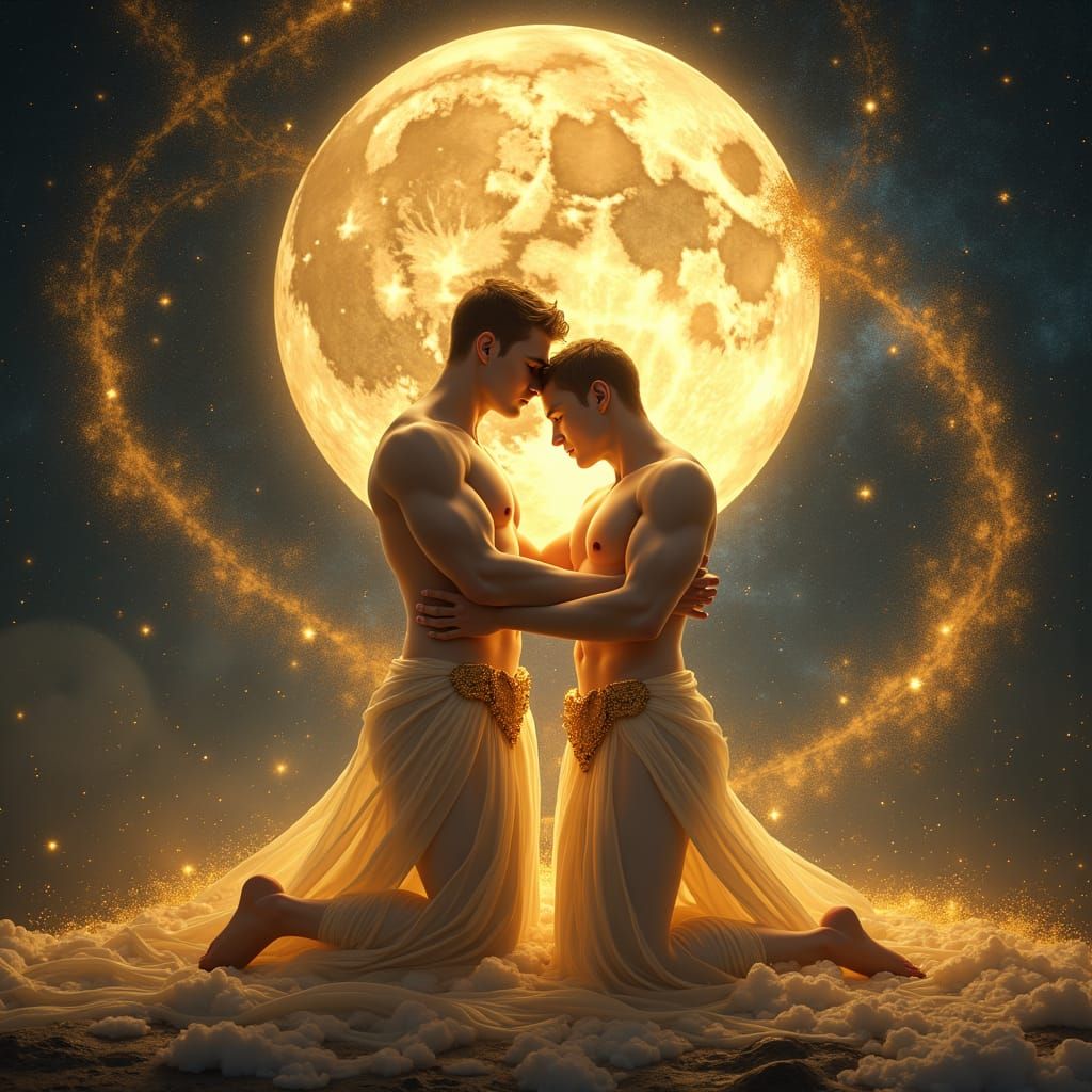 Dreamlike Sigil of Entwined Lovers Under Celestial Sky