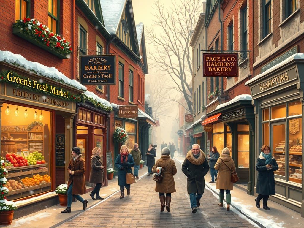 Victorian Winter Wonderland Streetscape in Golden Light