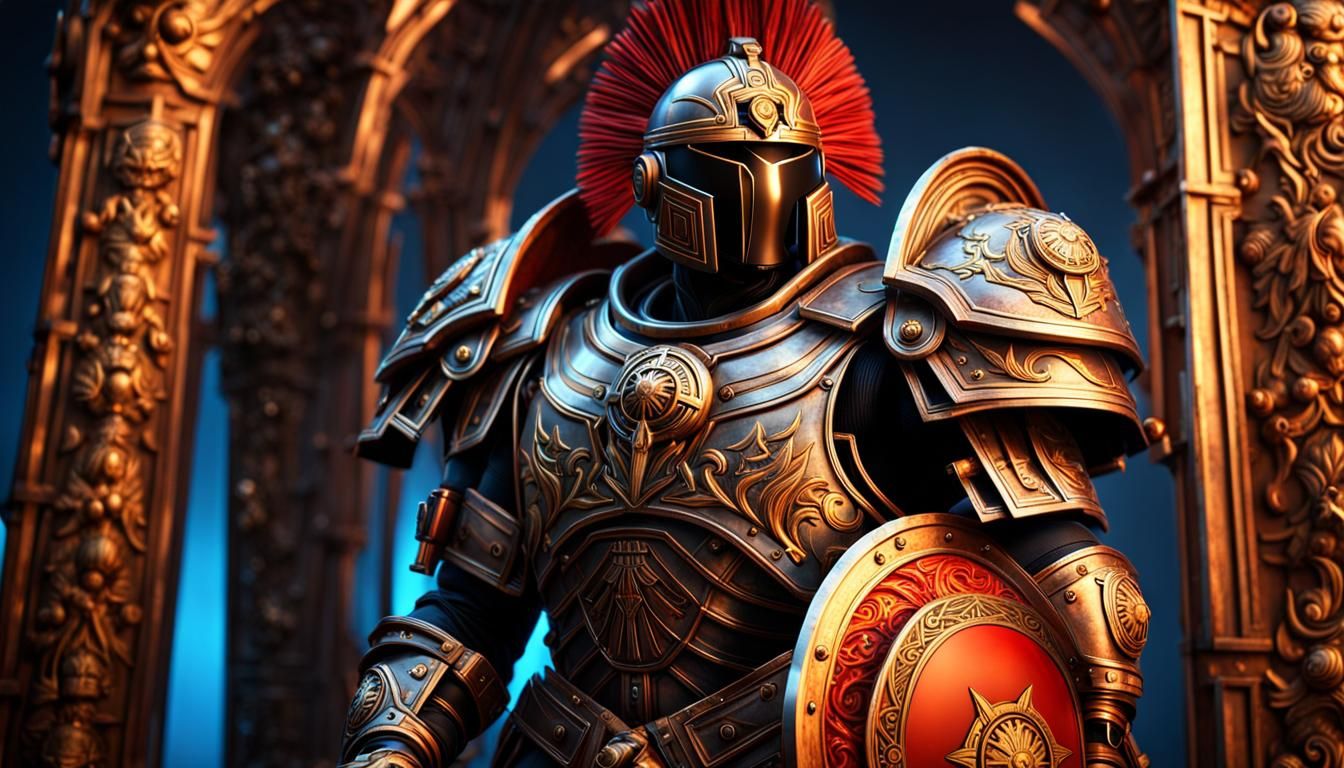 Futuristic Roman Centurion Space Marine in Vibrant Armor