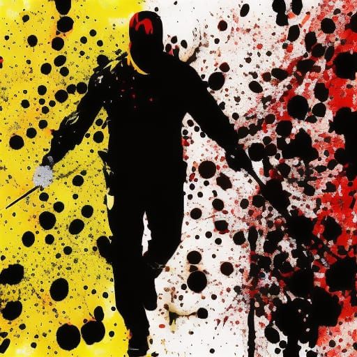 Abstract Splatter Art in Red, Black, and Yellow