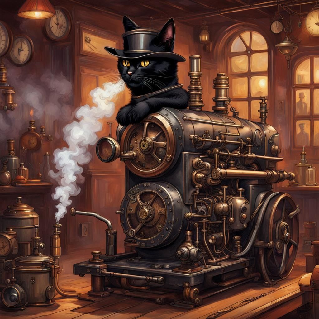 Steampunk Cat Smoking Catnip at Nightclub