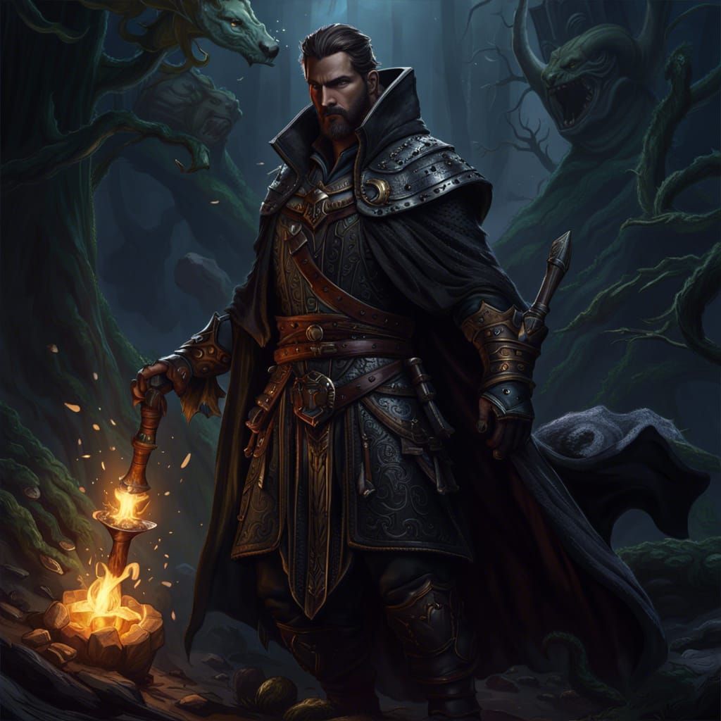 Ratfolk Warlock Adventurer in Detailed Matte Painting