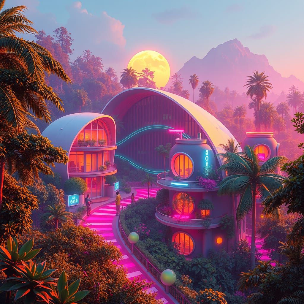 Solar punk settlement synthwave n