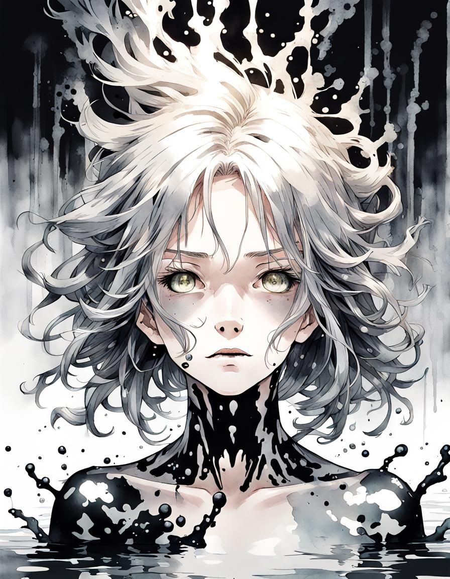 Anime Necromancer Girl Drowning in Darkness